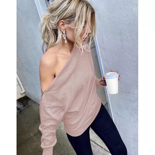 Dokotoo Women's Off The Shoulder Batwing Long Sleeve Sweatshirt Casual Loose Pullover Tops