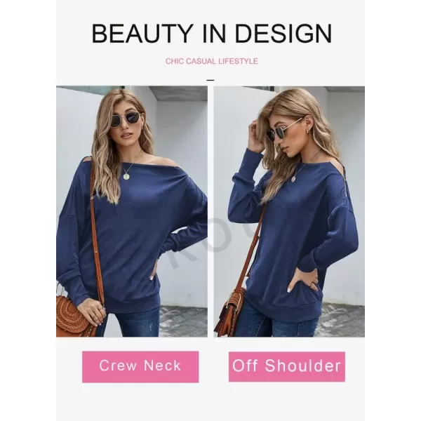 Dokotoo Women's Off The Shoulder Batwing Long Sleeve Sweatshirt Casual Loose Pullover Tops