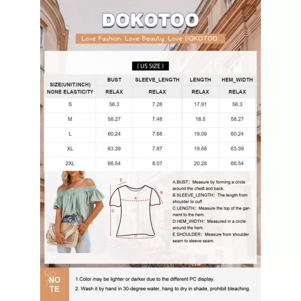 Dokotoo Women's Off The Shoulder Tops Shirred Neck Ruffle Sleeve Flowy Cotton Blouses Shirts