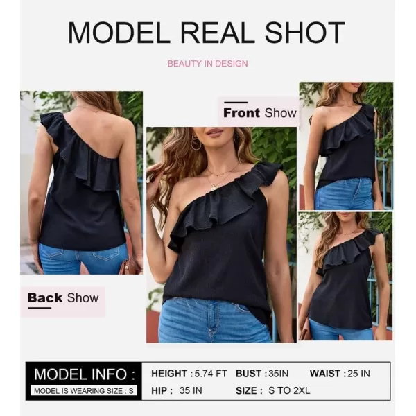 Dokotoo Womens One Shoulder Tops Ruffled Solid Tunic Shirts Sleeveless Loose Tank Top
