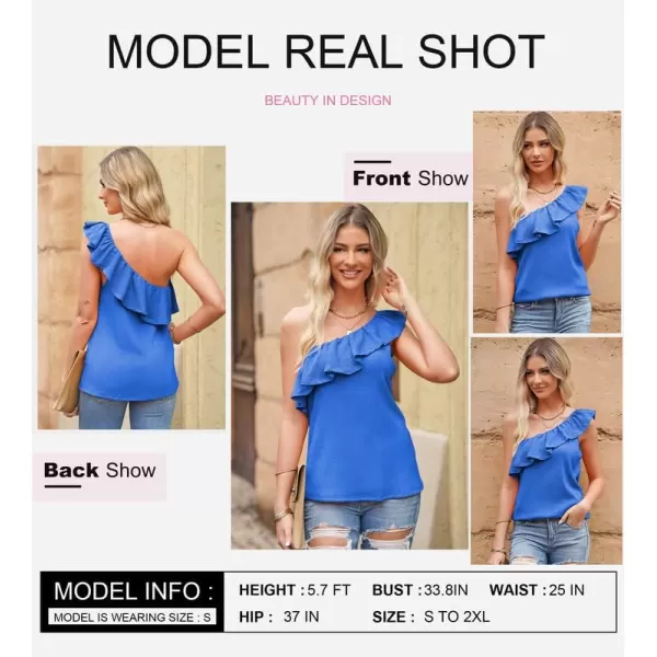 Dokotoo Womens One Shoulder Tops Ruffled Solid Tunic Shirts Sleeveless Loose Tank Top