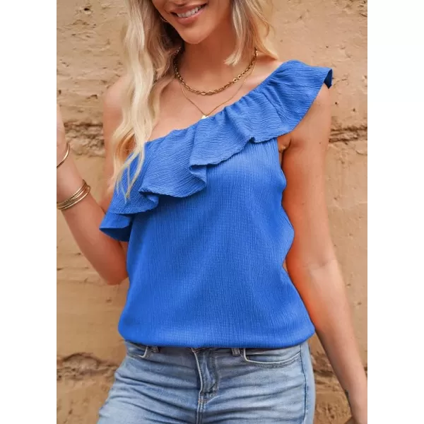 Dokotoo Womens One Shoulder Tops Ruffled Solid Tunic Shirts Sleeveless Loose Tank Top