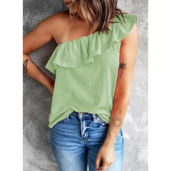 Dokotoo Womens One Shoulder Tops Ruffled Solid Tunic Shirts Sleeveless Loose Tank Top