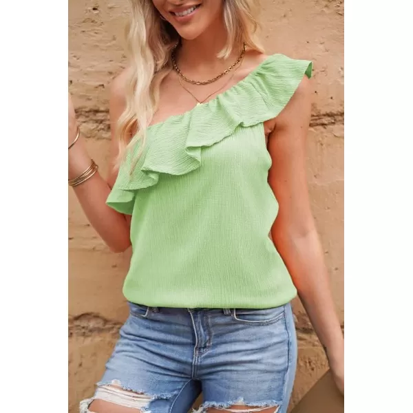 Dokotoo Womens One Shoulder Tops Ruffled Solid Tunic Shirts Sleeveless Loose Tank Top