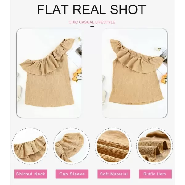 Dokotoo Womens One Shoulder Tops Ruffled Solid Tunic Shirts Sleeveless Loose Tank Top