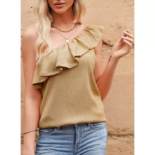 Dokotoo Womens One Shoulder Tops Ruffled Solid Tunic Shirts Sleeveless Loose Tank Top