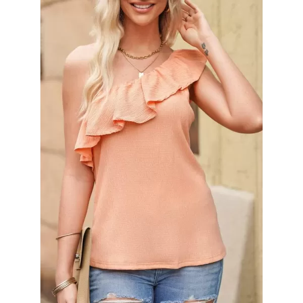 Dokotoo Womens One Shoulder Tops Ruffled Solid Tunic Shirts Sleeveless Loose Tank Top