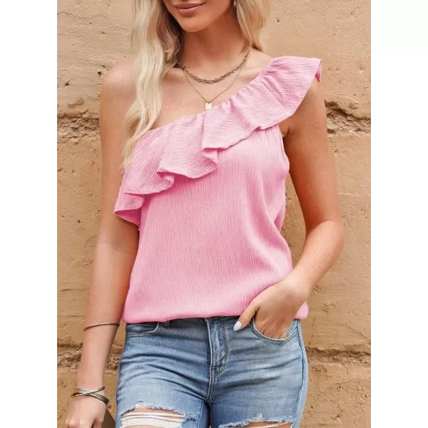 Dokotoo Womens One Shoulder Tops Ruffled Solid Tunic Shirts Sleeveless Loose Tank Top