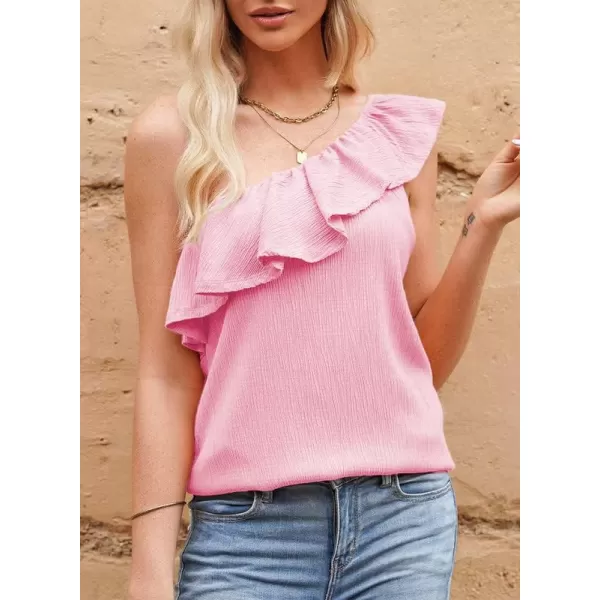 Dokotoo Womens One Shoulder Tops Ruffled Solid Tunic Shirts Sleeveless Loose Tank Top