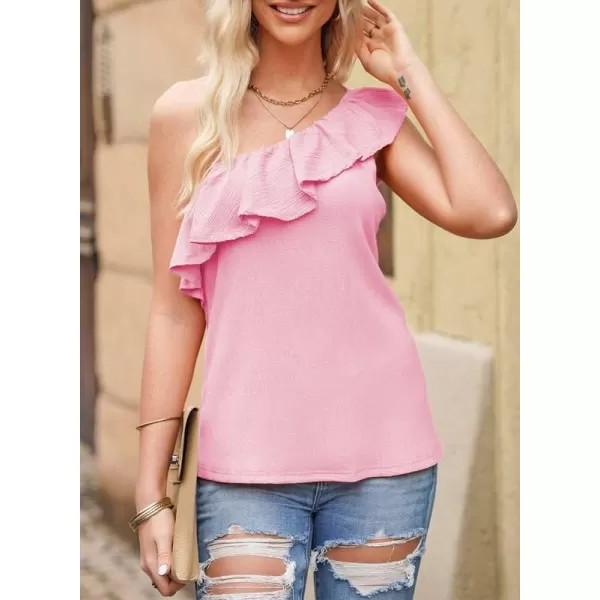 Dokotoo Womens One Shoulder Tops Ruffled Solid Tunic Shirts Sleeveless Loose Tank Top