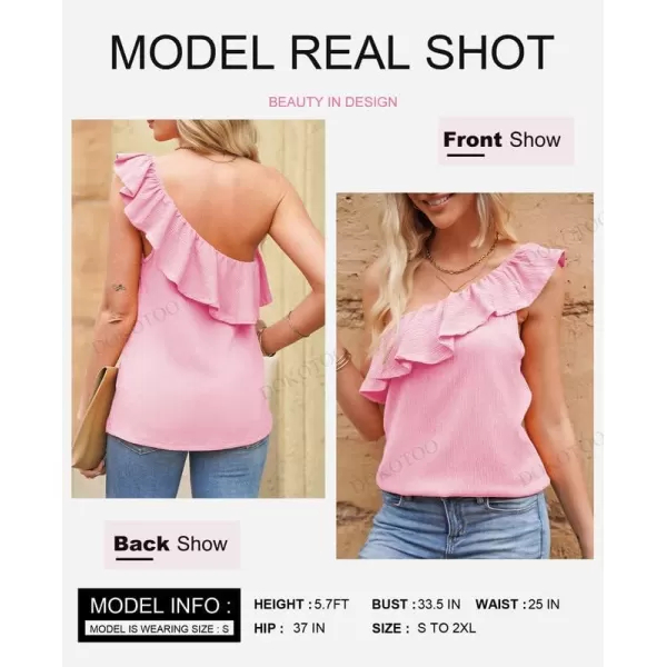 Dokotoo Womens One Shoulder Tops Ruffled Solid Tunic Shirts Sleeveless Loose Tank Top
