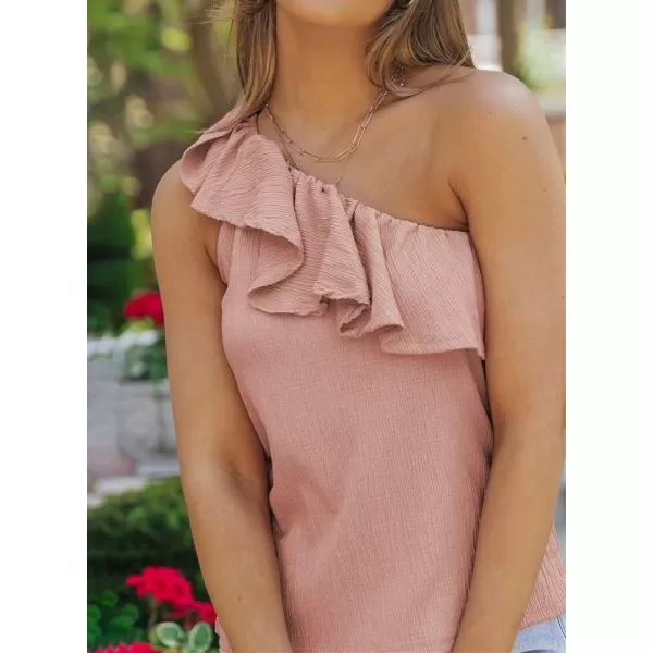 Dokotoo Womens One Shoulder Tops Ruffled Solid Tunic Shirts Sleeveless Loose Tank Top