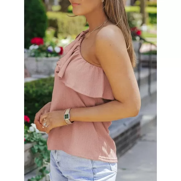 Dokotoo Womens One Shoulder Tops Ruffled Solid Tunic Shirts Sleeveless Loose Tank Top