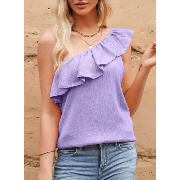 Dokotoo Womens One Shoulder Tops Ruffled Solid Tunic Shirts Sleeveless Loose Tank Top