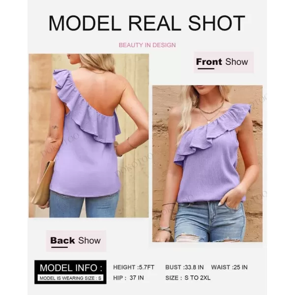 Dokotoo Womens One Shoulder Tops Ruffled Solid Tunic Shirts Sleeveless Loose Tank Top