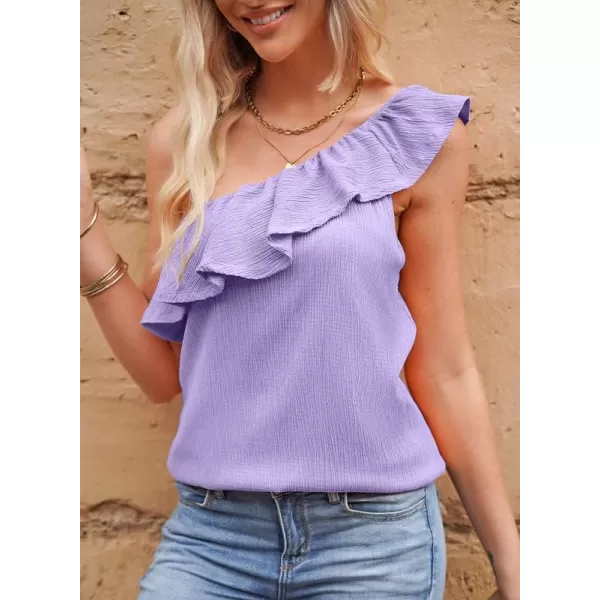 Dokotoo Womens One Shoulder Tops Ruffled Solid Tunic Shirts Sleeveless Loose Tank Top
