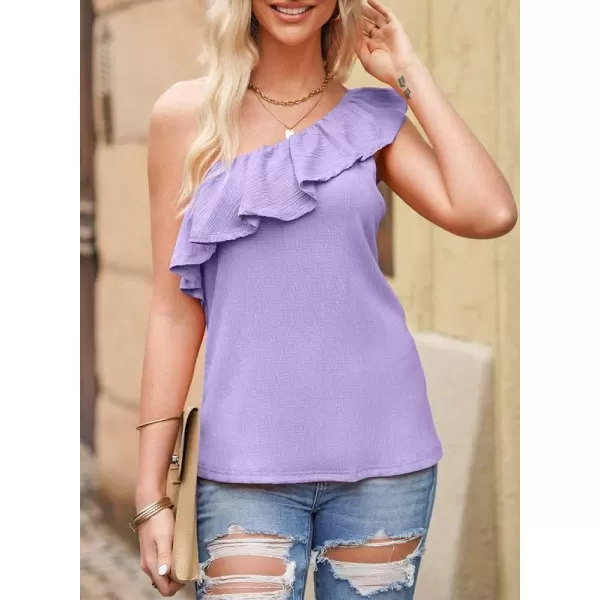 Dokotoo Womens One Shoulder Tops Ruffled Solid Tunic Shirts Sleeveless Loose Tank Top