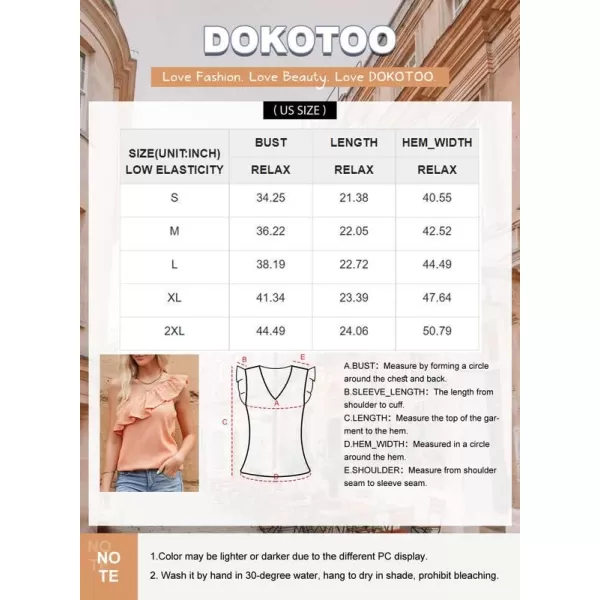 Dokotoo Womens One Shoulder Tops Ruffled Solid Tunic Shirts Sleeveless Loose Tank Top