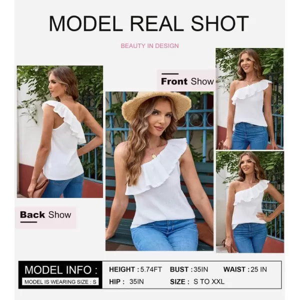Dokotoo Womens One Shoulder Tops Ruffled Solid Tunic Shirts Sleeveless Loose Tank Top