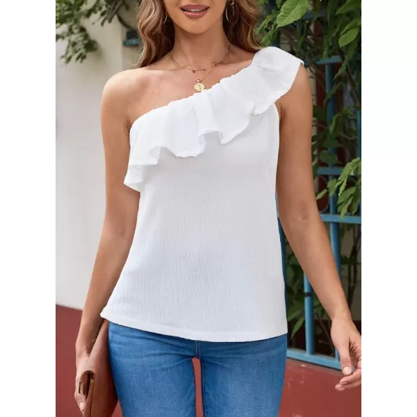 Dokotoo Womens One Shoulder Tops Ruffled Solid Tunic Shirts Sleeveless Loose Tank Top