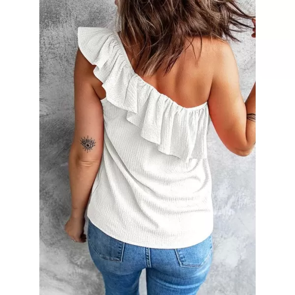 Dokotoo Womens One Shoulder Tops Ruffled Solid Tunic Shirts Sleeveless Loose Tank Top