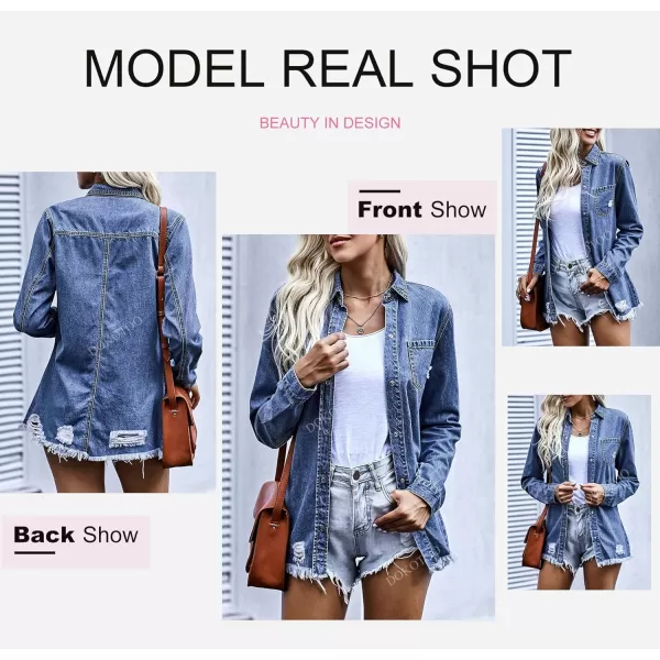 Dokotoo Women's Oversized Denim Jacket Casual Long Boyfriend Distresse Jean Jacket Autumn Spring