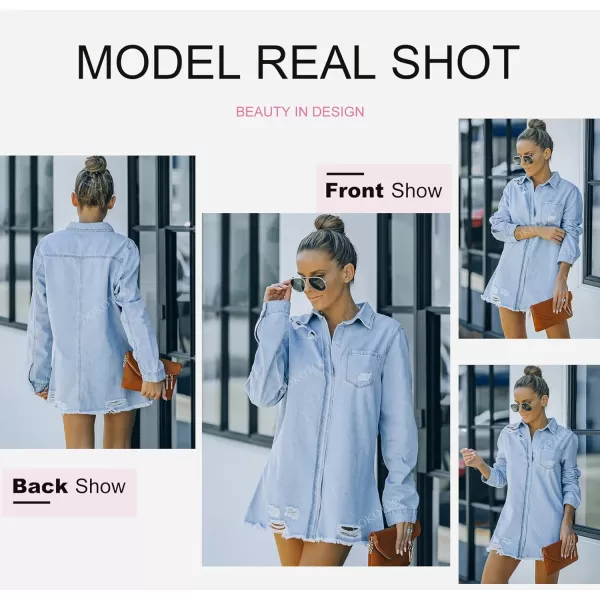 Dokotoo Women's Oversized Denim Jacket Casual Long Boyfriend Distresse Jean Jacket Autumn Spring