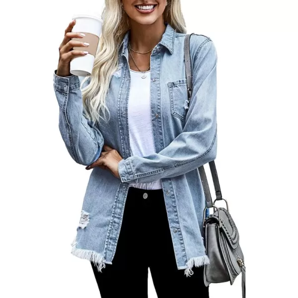 Dokotoo Women's Oversized Denim Jacket Casual Long Boyfriend Distresse Jean Jacket Autumn Spring