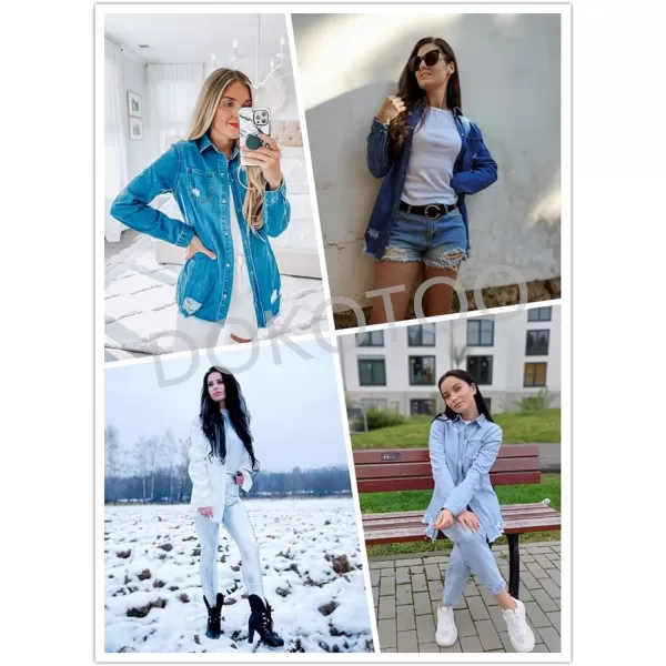 Dokotoo Women's Oversized Denim Jacket Casual Long Boyfriend Distresse Jean Jacket Autumn Spring