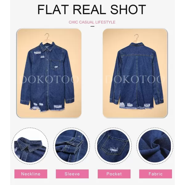Dokotoo Women's Oversized Denim Jacket Casual Long Boyfriend Distresse Jean Jacket Autumn Spring