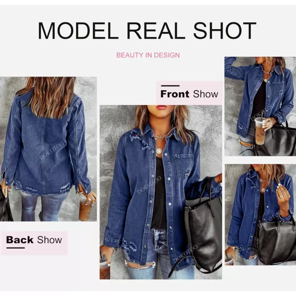 Dokotoo Women's Oversized Denim Jacket Casual Long Boyfriend Distresse Jean Jacket Autumn Spring
