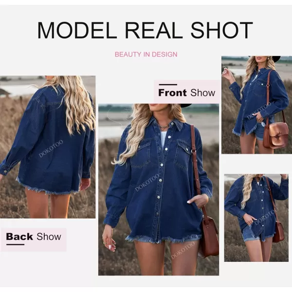 Dokotoo Women's Oversized Denim Jacket Casual Long Boyfriend Distresse Jean Jacket Autumn Spring