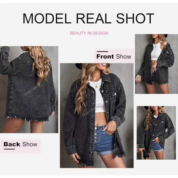 Dokotoo Women's Oversized Denim Jacket Casual Long Boyfriend Distresse Jean Jacket Autumn Spring