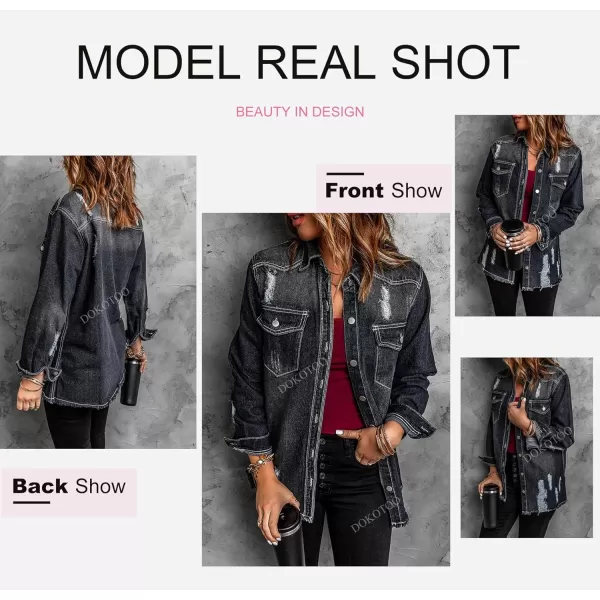 Dokotoo Women's Oversized Denim Jacket Casual Long Boyfriend Distresse Jean Jacket Autumn Spring