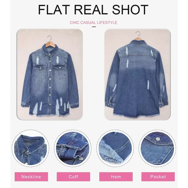 Dokotoo Women's Oversized Denim Jacket Casual Long Boyfriend Distresse Jean Jacket Autumn Spring