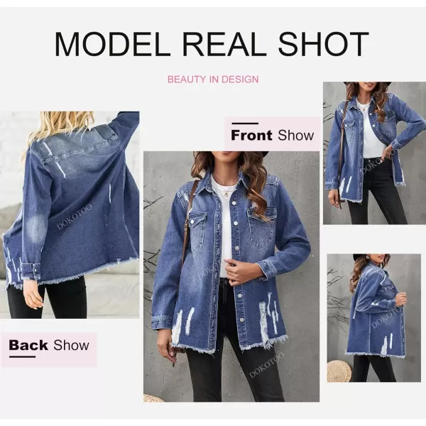 Dokotoo Women's Oversized Denim Jacket Casual Long Boyfriend Distresse Jean Jacket Autumn Spring