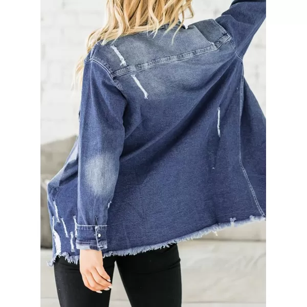 Dokotoo Women's Oversized Denim Jacket Casual Long Boyfriend Distresse Jean Jacket Autumn Spring