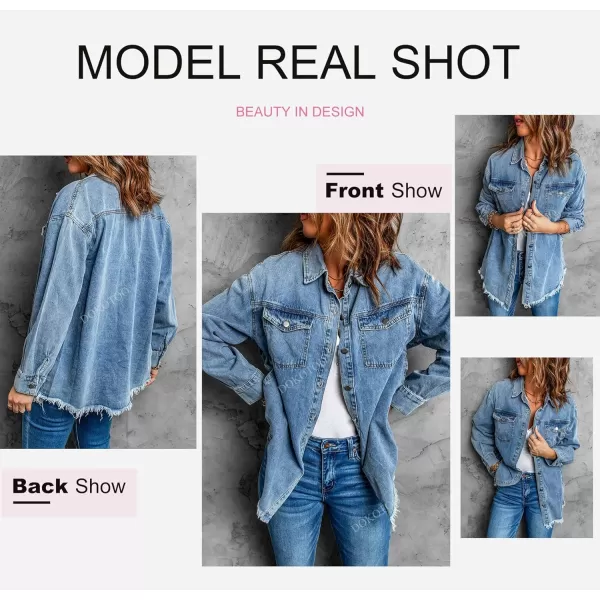Dokotoo Women's Oversized Denim Jacket Casual Long Boyfriend Distresse Jean Jacket Autumn Spring
