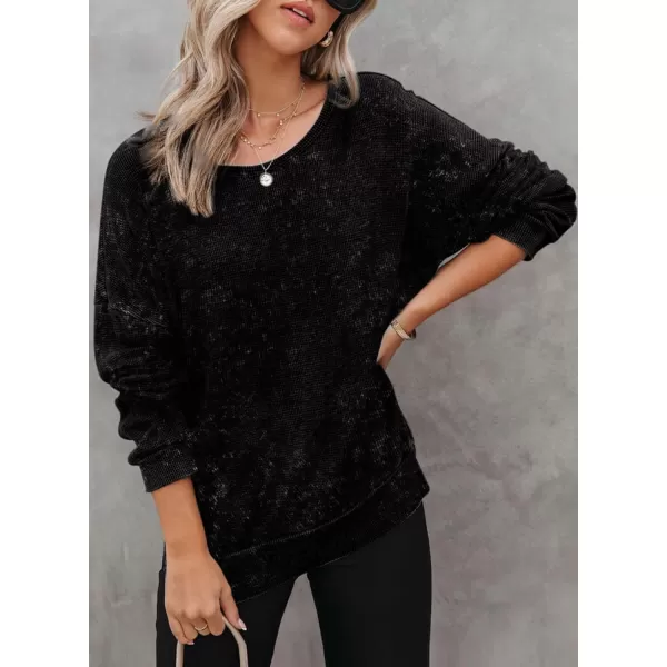 Dokotoo Womens Oversized Waffle Knit Crewneck Sweatshirts Long Sleeve Side Slits Casual Pullover Sweatshirt Tops