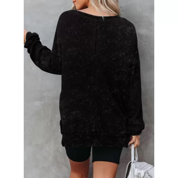 Dokotoo Womens Oversized Waffle Knit Crewneck Sweatshirts Long Sleeve Side Slits Casual Pullover Sweatshirt Tops