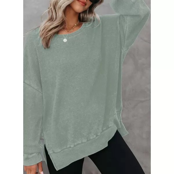 Dokotoo Womens Oversized Waffle Knit Crewneck Sweatshirts Long Sleeve Side Slits Casual Pullover Sweatshirt Tops