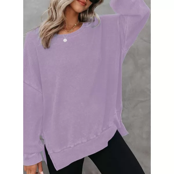 Dokotoo Womens Oversized Waffle Knit Crewneck Sweatshirts Long Sleeve Side Slits Casual Pullover Sweatshirt Tops