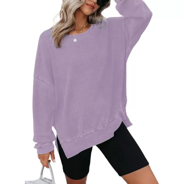 Dokotoo Womens Oversized Waffle Knit Crewneck Sweatshirts Long Sleeve Side Slits Casual Pullover Sweatshirt Tops