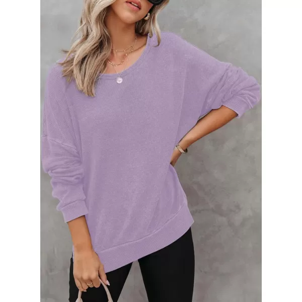 Dokotoo Womens Oversized Waffle Knit Crewneck Sweatshirts Long Sleeve Side Slits Casual Pullover Sweatshirt Tops