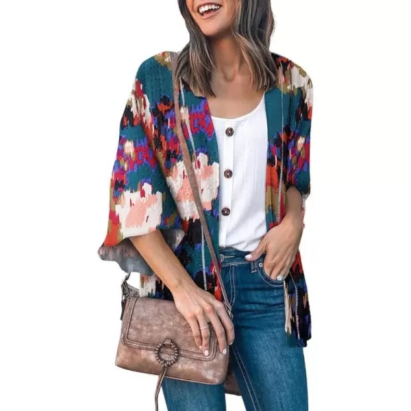 Dokotoo Womens Printed Beach Cover Up Short Sleeve Open Front Lightweight Cropped Swiss Dot Summer Cardigan