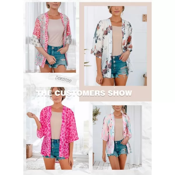 Dokotoo Womens Printed Beach Cover Up Short Sleeve Open Front Lightweight Cropped Swiss Dot Summer Cardigan