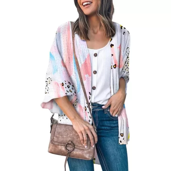 Dokotoo Womens Printed Beach Cover Up Short Sleeve Open Front Lightweight Cropped Swiss Dot Summer Cardigan