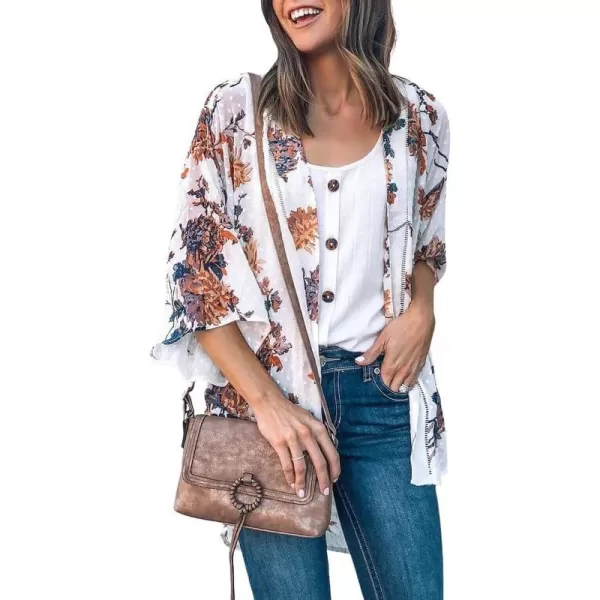 Dokotoo Womens Printed Beach Cover Up Short Sleeve Open Front Lightweight Cropped Swiss Dot Summer Cardigan