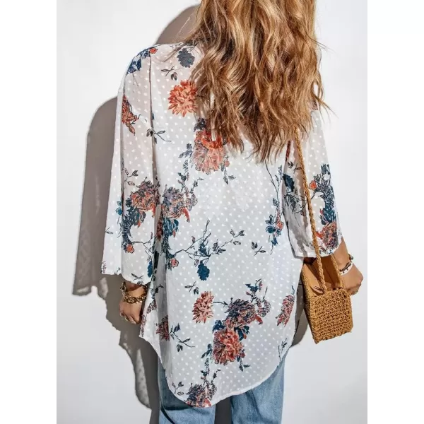 Dokotoo Womens Printed Beach Cover Up Short Sleeve Open Front Lightweight Cropped Swiss Dot Summer Cardigan