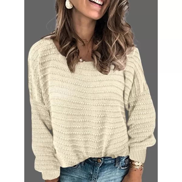 Dokotoo Womens Ribbed Knit Textured Drop Shoulder Long Sleeve Crew Neck Pullover Sweaters